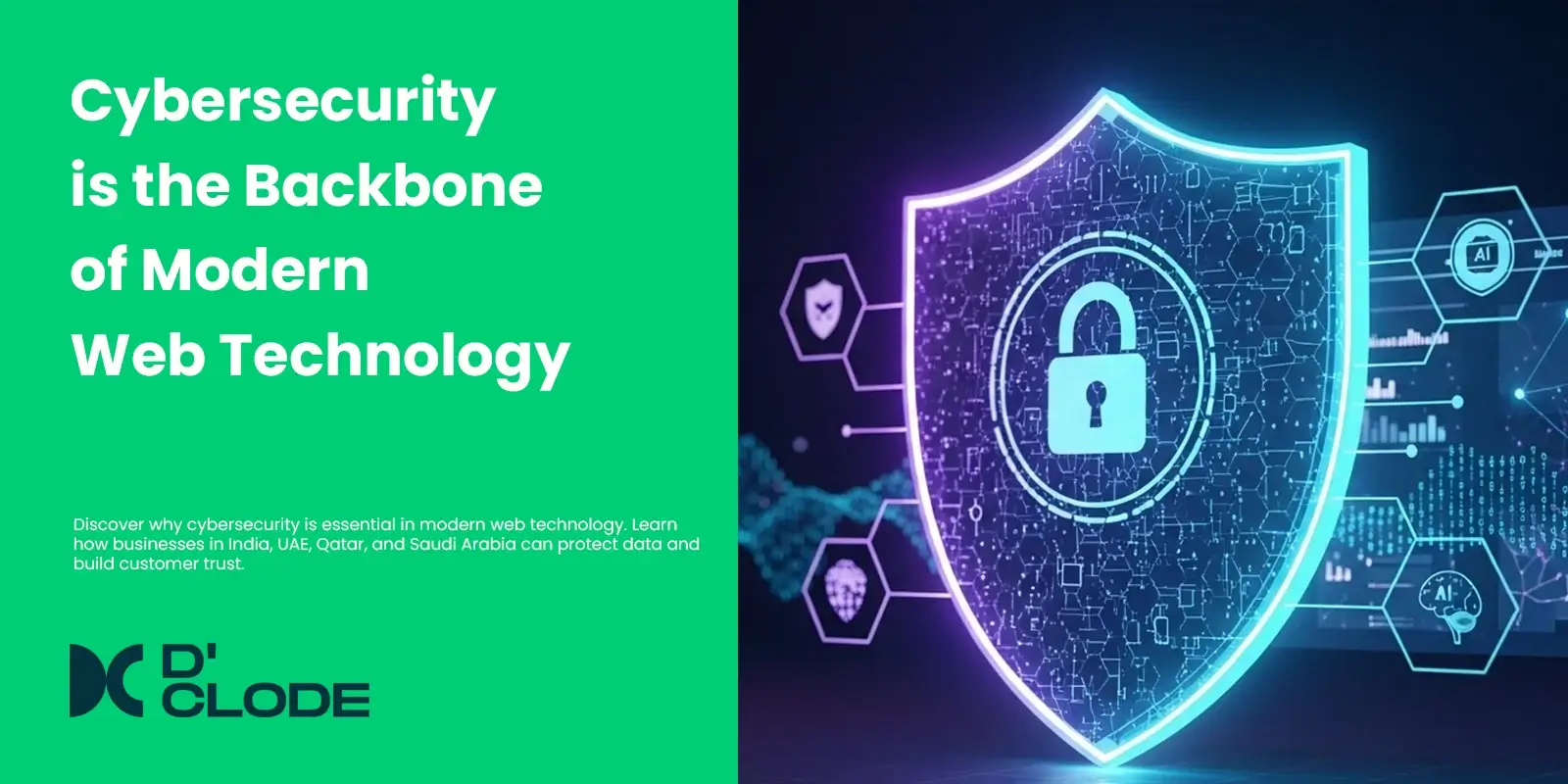 Cybersecurity shield protecting website data in a futuristic digital interface