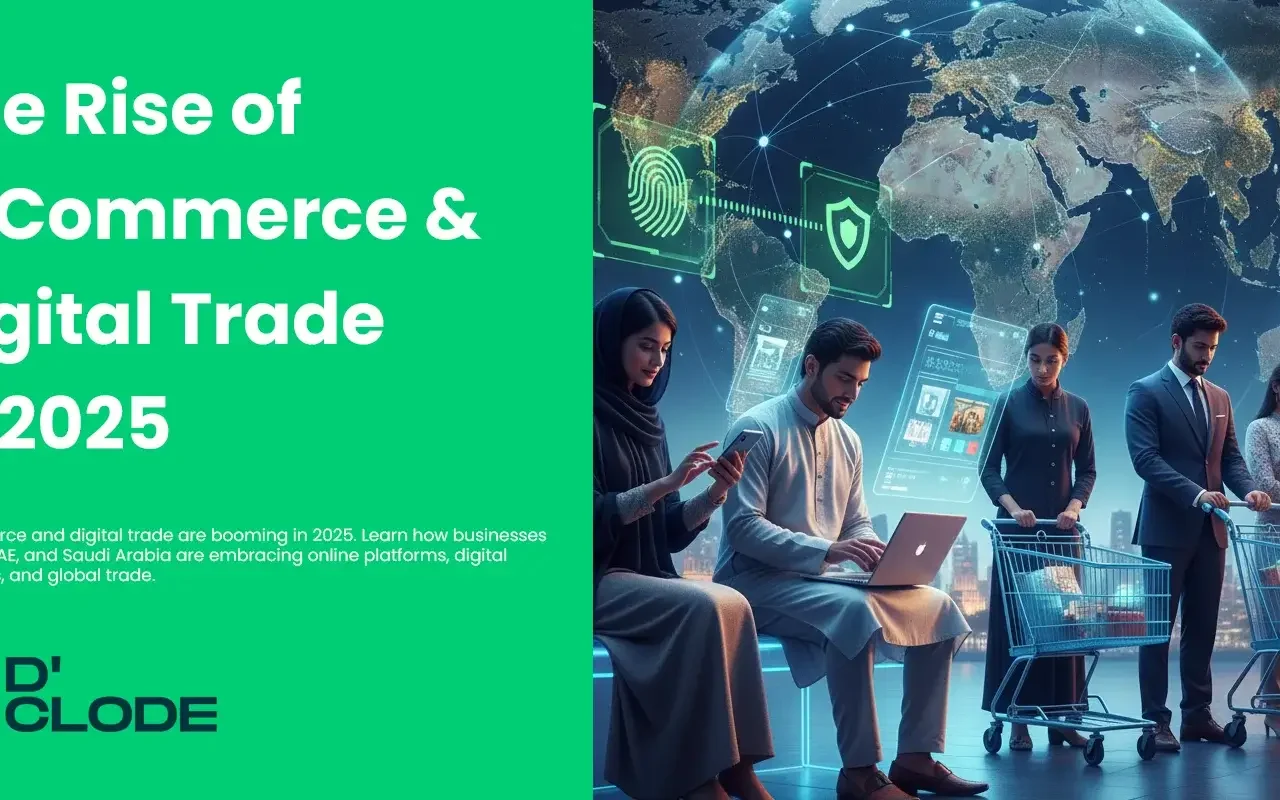 Shoppers using mobile devices for online purchases with digital trade icons and global connectivity