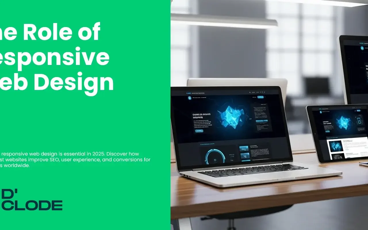 The Role of Responsive Web Design in 2025: Why Mobile-First Matters Meta Title: Responsive Web Design 2025 | Mobile-First Websites by D’Clode 6 Responsive web design displayed on laptop, tablet, and mobile devices in a modern workspace