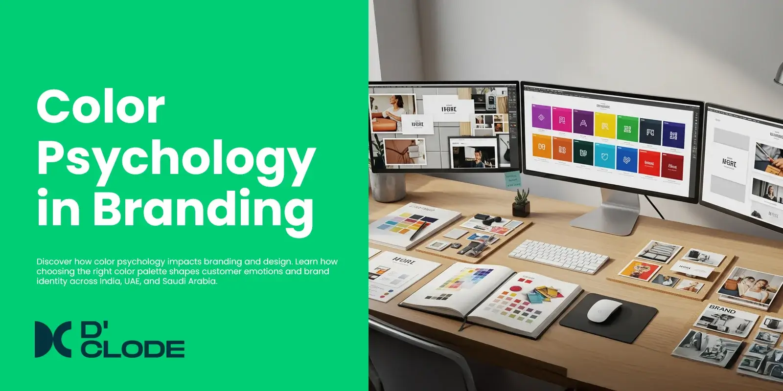 Creative color palette with branding design elements representing emotions and customer connection