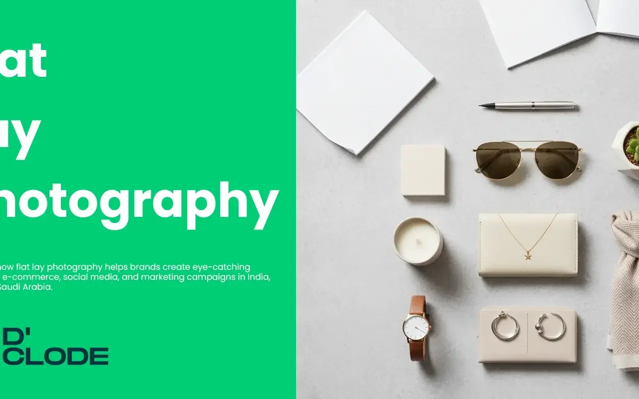 Flat lay product photography setup by D’Clode with creative styling